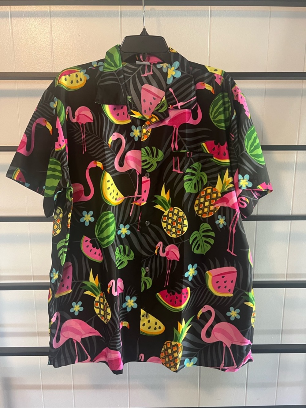 EUC Men's TROPICAL KING KAMEHA, XL, Flamingos, Hawaiian Short Sleeve, D10